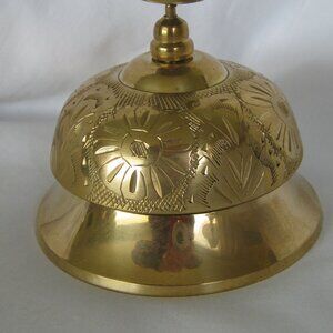 Vintage Etched Brass Hotel Front Desk Counter Service Bell Ornate Design Loud